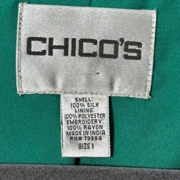 Chico’s women's sz 1 (M/8) green embroidered 100% silk long sleeve bolero jacket - Picture 4 of 6
